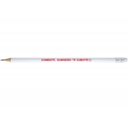 Creion alb cu radiera, personalizat cu mesaj motivational: Zambeste, Dumnezeu te iubeste!*